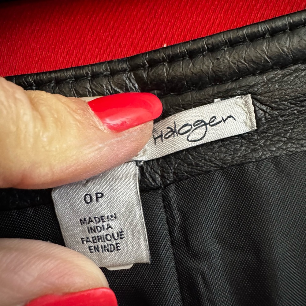 #336-💋HALOGEN 100%Leather(top)/Poly(bottom) Elegant Black Women's Mini Skirt 0 - Picture 7 of 7